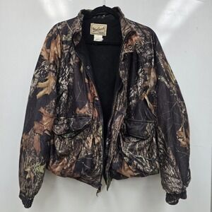 Vintage Woolrich Woolen Mills Camo Bomber Hooded Jacket Men Medium Outdoor Guide